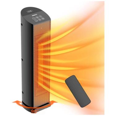 Imagem de Aquecedor de Torre Elétrico com Controle Remoto, Oscilação de 90º e Silencioso, 110V 1500W, QOWETU, Preto
