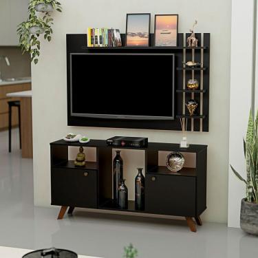 Imagem de Rack com Painel para Tv até 50 Polegadas 2 Portas e Pés Retrô Preto