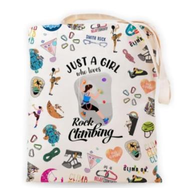 Imagem de RBAFAO Just a Girl Who loves Sport, sacola personalizada para presentes de aniversário, formatura, presente para amantes de esportes, bolsa de lona para mulheres irmãs amigas (escalada), Bege