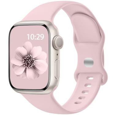 Imagem de IMIVIO Pulseira esportiva feminina compatível com Apple Watch de 38 mm, 40 mm, 41 mm, 42 mm, 44 mm, 45 mm, 49 mm, para Apple Watch séries 10 9, 8, 7, 6, 5, 4, 3 2 1 e SE Ultra/Ultra 2, rosa pérola/M