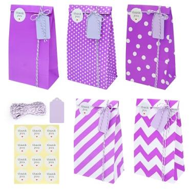 Imagem de SMINTINE Pacote com 30 sacos de brindes roxos com adesivos de agradecimento etiquetas de papel padeiros de algodão roxo e branco corda de barbante 5x3x9 polegadas saco de lembrancinha de festa pequeno saco de presente para crianças aniversário, lembrancinhas de festa de Halloween