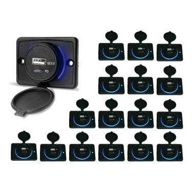 Imagem de Kit 18 Carregador de Celular Automotivo 1 USB + 1 USB Power C/ Moldura - RS-1113U BR