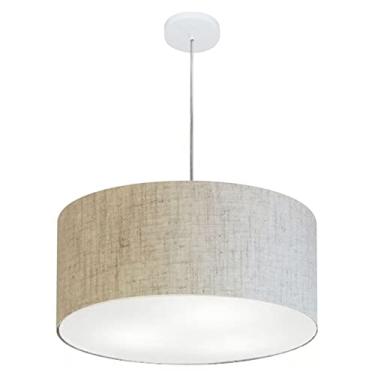 Imagem de Lustre Pendente Cilíndrico Cúpula Tecido 50x25 cm, Vivare Iluminação, Pendente4100 RST, Rustico Bege, Médio