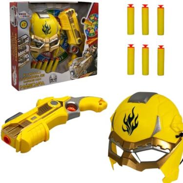 Imagem de Kit Pistola Lançadora De Dardos E Máscara Infantil Brinquedo Arma Lança Tipo Nurf 6 Dardos Macio Para Combate. (Amarelo)