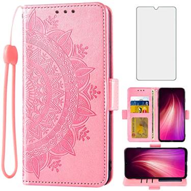 Imagem de Asuwish Capa carteira compatível com Xiaomi Redmi Note 8, protetor de tela de vidro temperado, suporte para cartão de crédito, bolsa dobrável, acessórios, alça de pulso, capa de celular para Redme