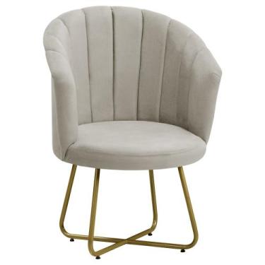 Imagem de Poltrona Pérola  Base de Metal Dourada Veludo - Star Confort, Marfim