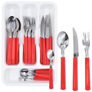 Imagem de Conjunto de 24 Talheres Aço Inox Jogo Faqueiro Colher Faca - Taumer, V