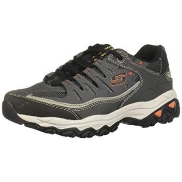 Imagem de Skechers Tênis masculino Afterburn M. Fit – cabedal de couro, palmilha de espuma viscoelástica, sola de borracha, Carvão/Cinza, 9.5 X-Wide