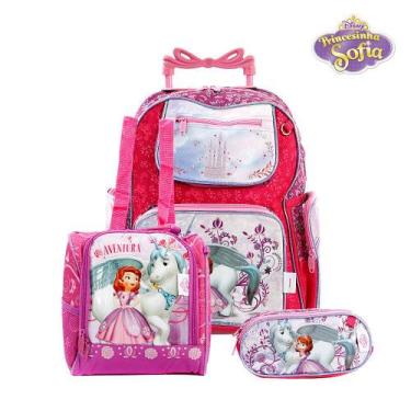 Imagem de Kit Mochila Escolar Infantil Princesinha Sofia Disney Com Rodinhas