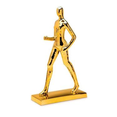 Imagem de Escultura Homem Caminhando em Cerâmica Dourado - Decorafast MT