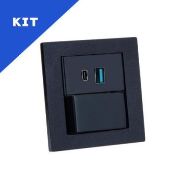 Imagem de Kit Espelhos de Tomadas Duplo Reto 2 Usb 9.0A 1 Interruptor - CONNECT 