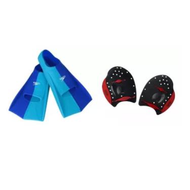 Imagem de Kit Natação Speedo Nadadeira Dual Swim Fin + Palmar Power Paddles Trei