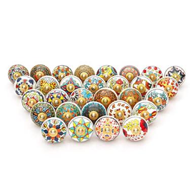 Imagem de Craft Trade Puxadores de armário variados puxadores de gaveta de armário puxadores de porta de cerâmica vintage puxadores de móveis de cozinha coloridos puxadores armários armários para decoração de interiores de casa - pacote com 30