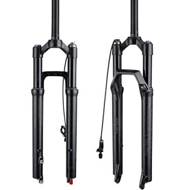 Imagem de BOLANY Garfo de suspensão de bicicleta de 27,5/73.7 cm, suportes de 34 mm, direção reta sem rosca de 120 mm, garfo pneumático MTB de viagem com ajuste de amortecimento (controle remoto, 69,8 cm)