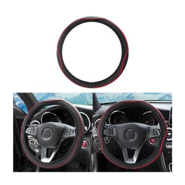 Imagem de zipelo Capa de volante de couro premium, universal 38 cm, protetor de volante respirável antiderrapante estilo esportivo, acessórios internos automotivos para a maioria dos carros, SUVs, vans, caminhões (vermelho)