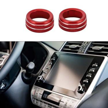 Imagem de VekAuto 2 peças de áudio rádio mídia controle de volume botão botão tampa anel compatível com Toyota Tacoma 2020-2022 com tela sensível ao toque, liga de alumínio resistente vermelho