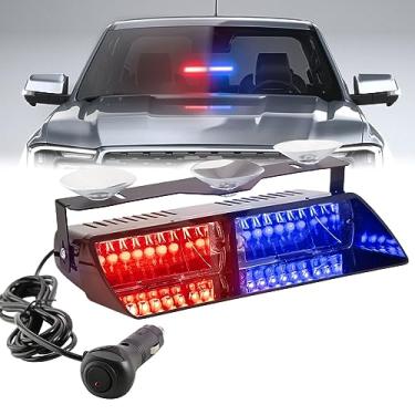 Imagem de PKINGLAKE Para-brisa LED Luz Estroboscópica de Emergência 16 LEDs Viseira Interior Deck Perigo Piscando Segurança Luzes de Aviso Barra para Bombeiro Polícia Caminhões Veículos (Vermelho/Azul, 12-24V)