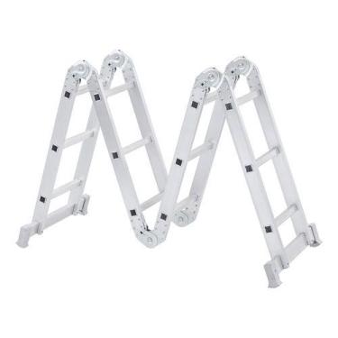 Imagem de Escada Articulada 4x3 Em Aluminio 12 Degraus - Reisam, Prateado