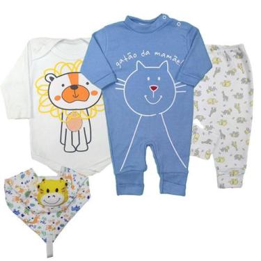 Imagem de Kit 4 Peça Conjunto Roupa De Bebê Body Mijão Macacão Naninha - Koala B