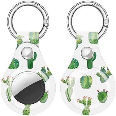 Imagem de Fibuntun Capa para etiqueta Air Tag (2021), capa protetora contra arranhões à prova de choque, capa com etiqueta de ar de corpo inteiro com chaveiro mosquetão para localizador de etiquetas AirTag (Cactus)