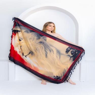 Imagem de Canga Moda Praia Estampa Leão Branco C9 - Deeyaa Indiana, U, Vermelho