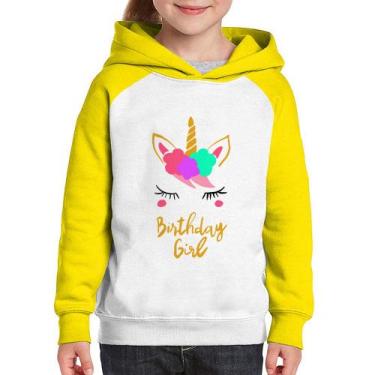 Imagem de Moletom Infantil Birthday Girl - Foca na Moda, Branco, Amarelo, 6