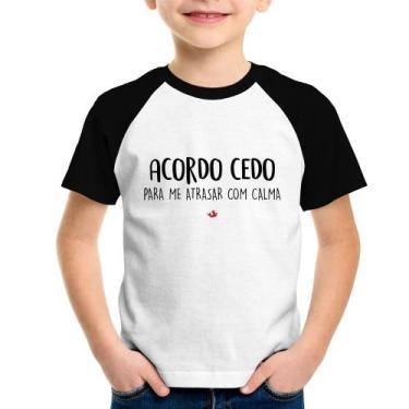 Imagem de Camiseta Raglan Infantil Acordo cedo para me atrasar com calma - Foca 