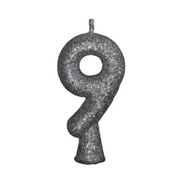Imagem de Vela Aniversário Puro Glitter Prata Nº 9 Com 1 Un. - Tamarozzi