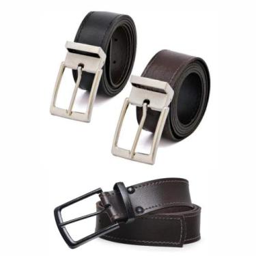 Imagem de Kit 3 Cintos Masculinos Ajustáveis Dupla Face Café e Preto - Bless Ace
