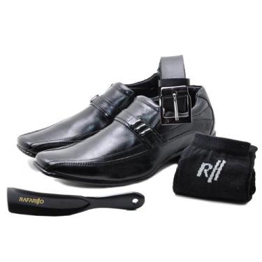 Imagem de Kit 4 Em 1 Rafarillo Sapato Em Couro Social Preto Confortável Adulto +
