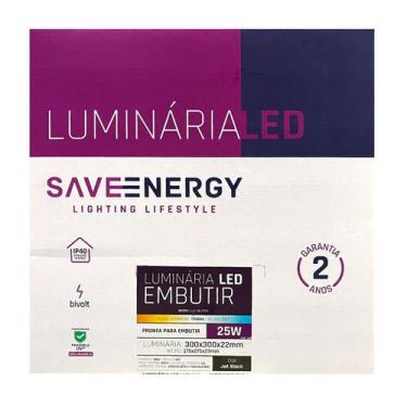 Imagem de Painel Plafon Led Embutir 30X30cm 25W 4000K Preto Bivolt - Save Energy