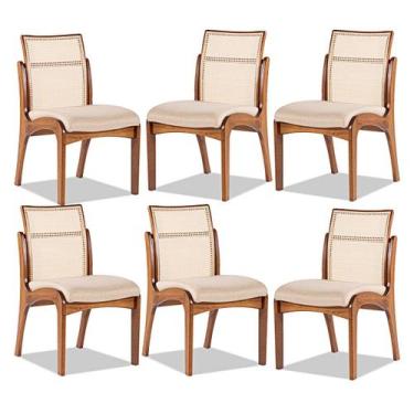 Imagem de Kit 6 Cadeiras de Madeira para Mesa de Jantar com Encosto Rattan Lisbo