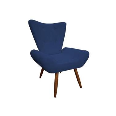 Imagem de Poltrona Decorativa Emilia Suede Azul Marinho Pés Madeira Mz Decor - M