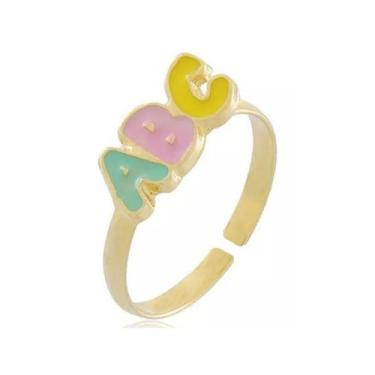 Imagem de Anel Abc Colorido Regulavel Banhado A Ouro Infantil - Joias Dani sam
