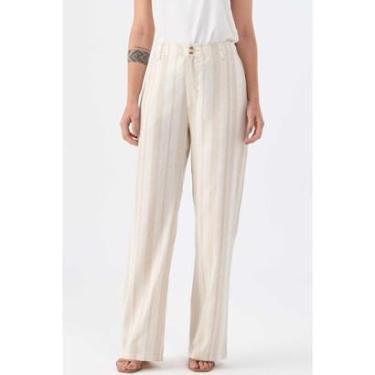 Imagem de Calça PKS Alfaiataria Wide Leg Linho Natural Listrado-Feminino