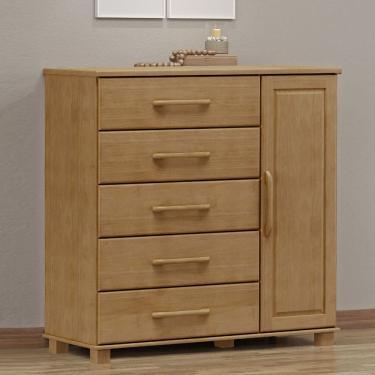Imagem de Cômoda Sapateira 5 Gavetas 1 Porta Ouro Freijó  Madeira Pinus - Finestra