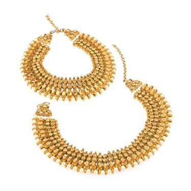 Imagem de Par de tornozeleiras de casamento Efulgenz indiano de bollywood banhado a ouro falsa kundan pérola (2 peças) pulseira bijuteria de pé Payal Dourado
