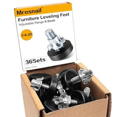 Imagem de Mrosnail 36 peças 1/10.2 cm-20 niveladores de móveis ajustáveis, pés de nivelamento parafuso em pés de cadeira com porcas em T, nivelador de cadeira de mesa, pés de nivelamento deslizantes para móveis
