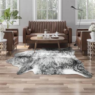 Imagem de AROGAN Western Decor Tapete de pele sintética de couro de vaca, 1,2 x 9,5 m, tapete de pele de animal premium, tapetes duráveis com estampa de vaca para decoração de parede, tapete de chão ocidental