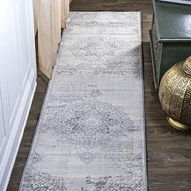 Imagem de JONATHAN Y JMDP106 Tapete de área vintage moderno medalhão persa quarto cozinha, sala de estar decoração interna, 5 x 20 cm, cinza claro/marfim