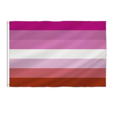 Imagem de PTEROSAUR Bandeira do orgulho lésbico, bandeiras LGBT lésbicas pôr do sol arco-íris com ilhós de latão, para comunidade lésbica, faixa de decoração interna ao ar livre, 5,5 x 7,5 m