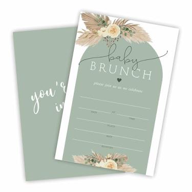 Imagem de Convite de brunch de bebê para chá de bebê, 25 lados duplos preenchimento boho floral e arco verde convites com envelopes para meninos e meninas, anúncio de bebê, artigos e decorações de festa de