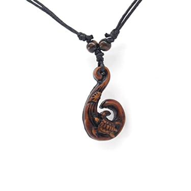 Imagem de Scddboy Colar com pingente de anzol maori havaiano, colar tribal Maui Beach Sufer, Resina Resina corda