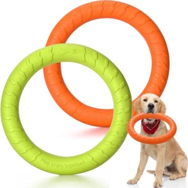 Imagem de Jenaai Pacote com 2 anéis de treinamento de cães para atividades ao ar livre, agressivos, duráveis, mastigadores, brinquedos para buscar animais de estimação, disco voador, anel flutuante para cães