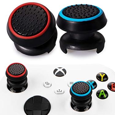 Imagem de PlayRealm- Extensor de joystick FPS e capa de silicone de borracha com textura 3D, 2 conjuntos para controle Xbox Series X/S e Xbox One (preto, vermelho e azul)