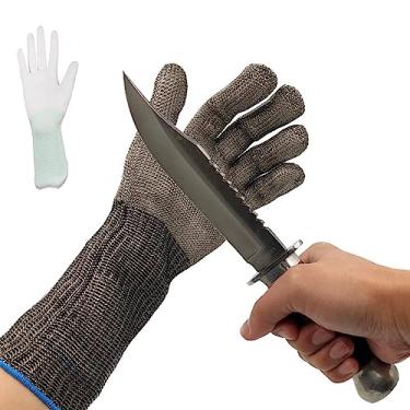 Imagem de VORAGA Luva Resistente A Cortes Bsongo com Mangas de Proteção de Braço Nível 9 Luva de Malha de Metal de Aço Inoxidável 316L Luva de Metal de Açougueiro para Carne, Filé de Peixe, Ostra