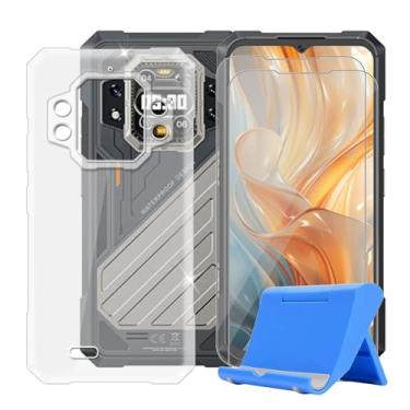 Imagem de Capa para Cubot Kingkong X Pro (6,7 polegadas) + protetor de tela (pacote com 2), capa transparente antiarranhões à prova de choque + filme de vidro temperado de dureza 9H com suporte de telefone -