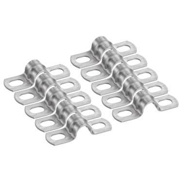 Imagem de HARFINGTON 20 braçadeiras de conduíte de 10 mm de 10 mm, braçadeira de tubo M10 U, correia rígida de aço inoxidável, suporte em forma de U com dois furos para fixação de fio de mangueira de tubo,