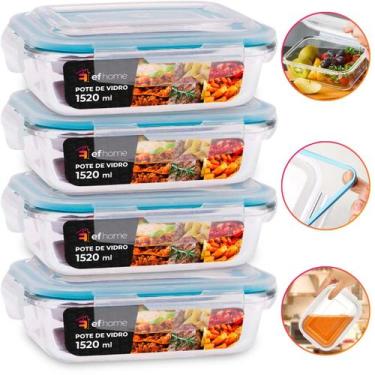 Imagem de Kit 4 Potes Herméticos Retangular Vidro Freezer Microondas Com Tampa T