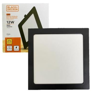 Imagem de Kit 8 Plafon Quadrado Embutir 12w Preto Branco Neutro 4000K - Black+De